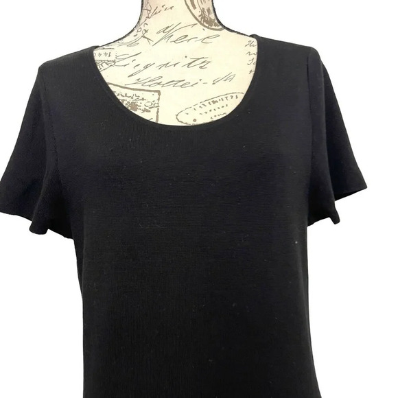 Talbots Embroidered Eyelet Bottom Shift Dress Size Large Black Short Sleeve Midi - Picture 3 of 9